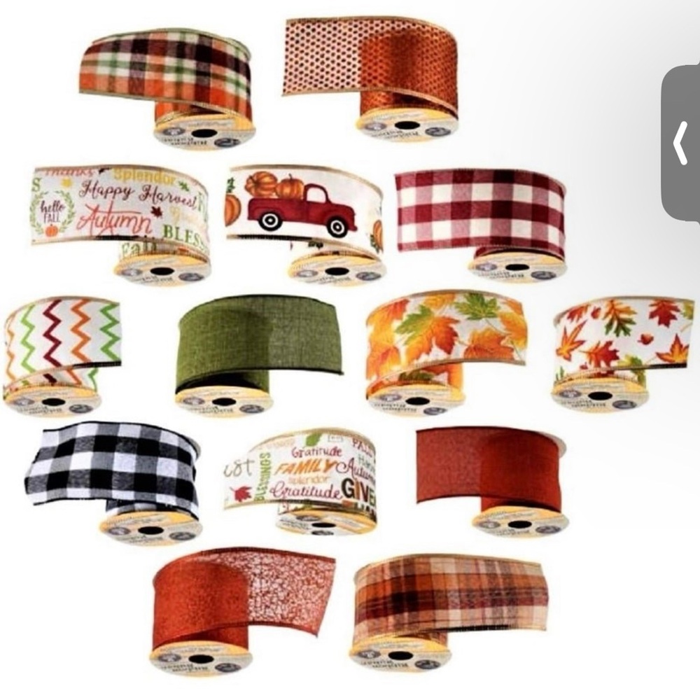 *NEW* Autumn Fall Harvest Wire-Edge Fabric Ribbon, 14-roll Set (Total 42 Yards)